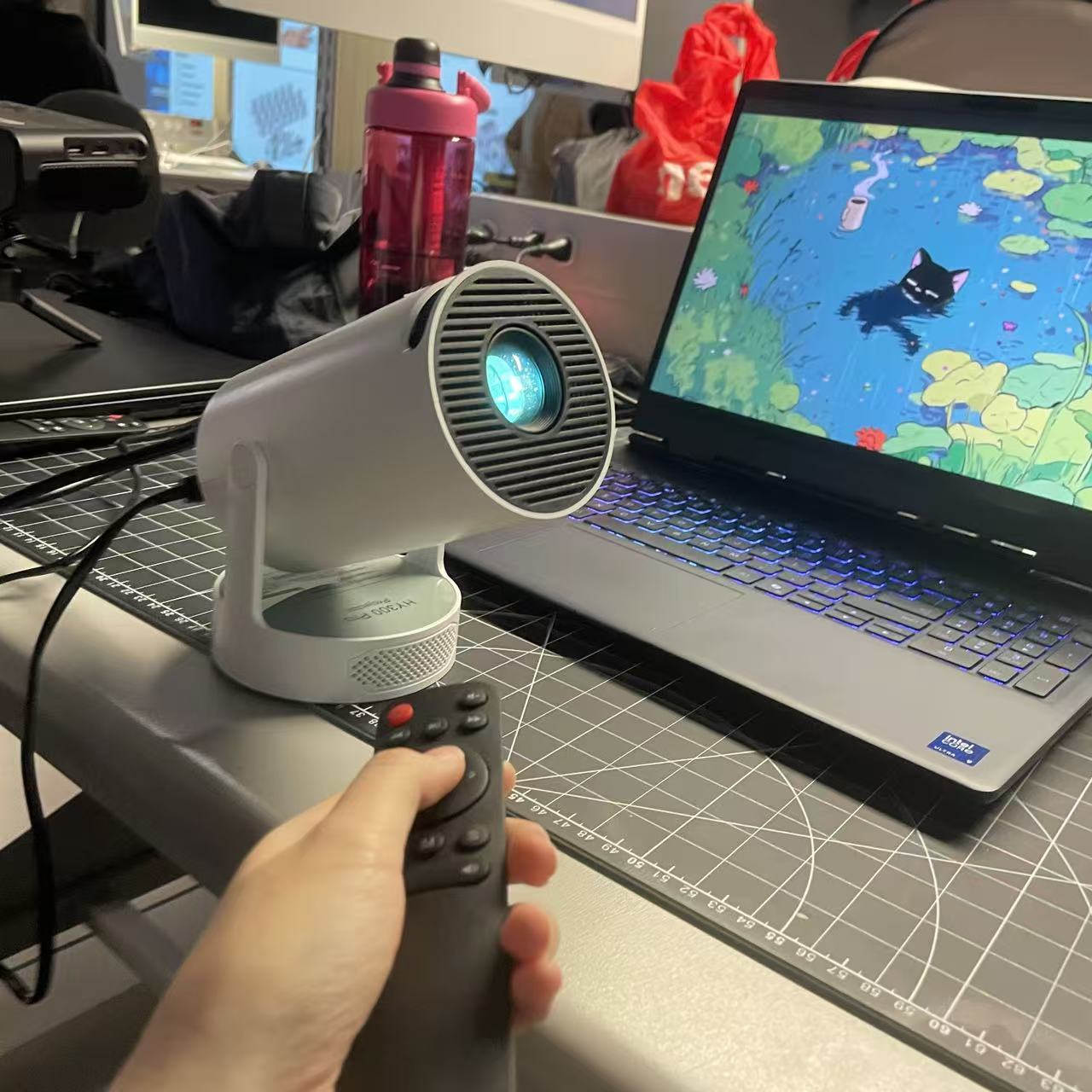 Projector 1 can be operated remotely using the remote control.